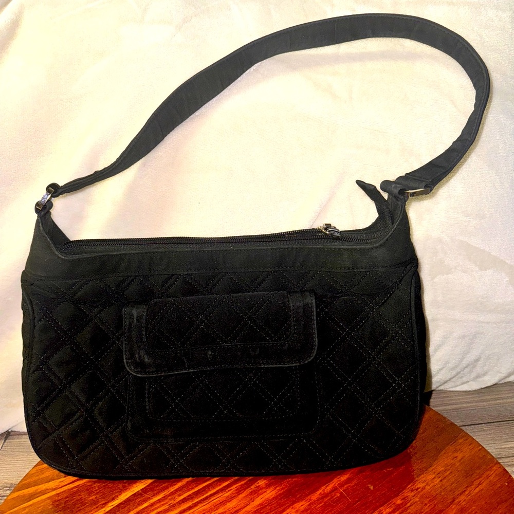 Vera Bradley Solid Black Quilted Lightweight Shoulder Bag Purse Lined w/ Flowers